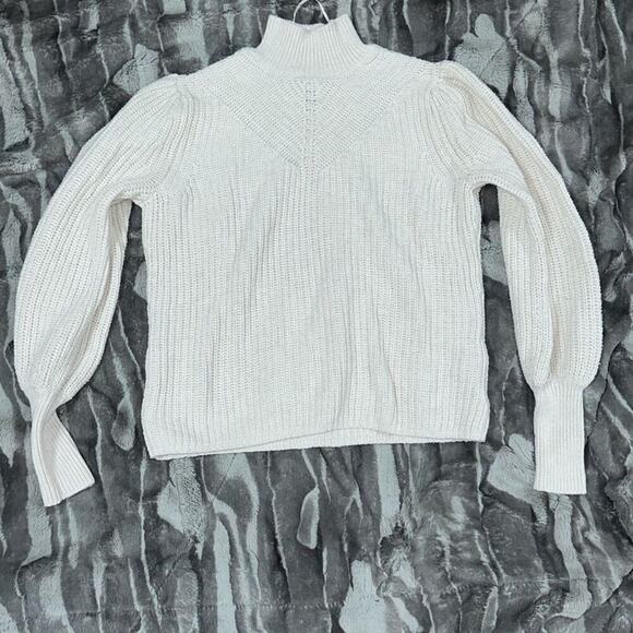 Rachel Zoe Cream Turtleneck Puff Sleeve Knit Sweater | Sz M - Picture 2 of 4